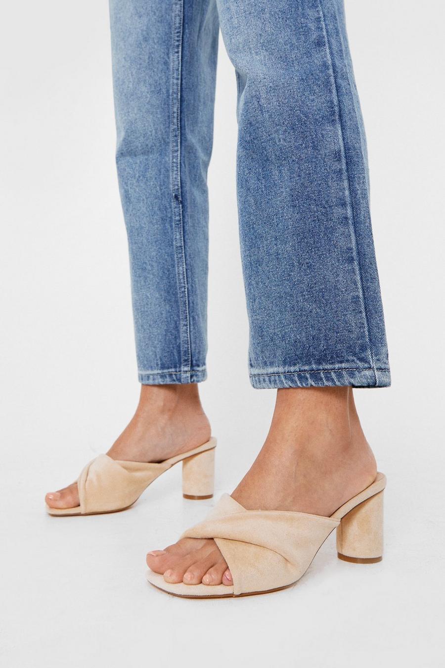 Faux Suede Twisted Block Heeled Mules