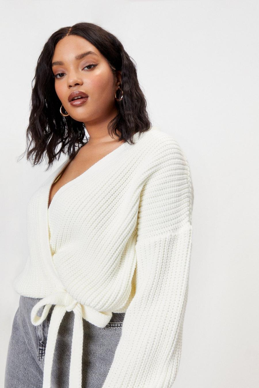 Plus Size Knitted Wrap Tie Cardigan