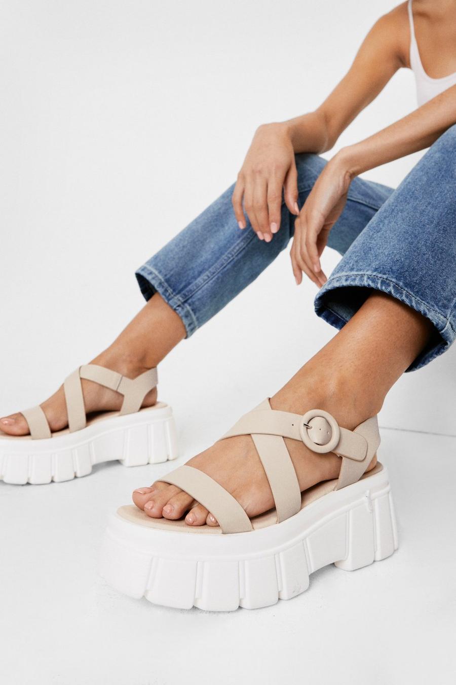 Faux Leather Crossover Cleated Chunky Sandals
