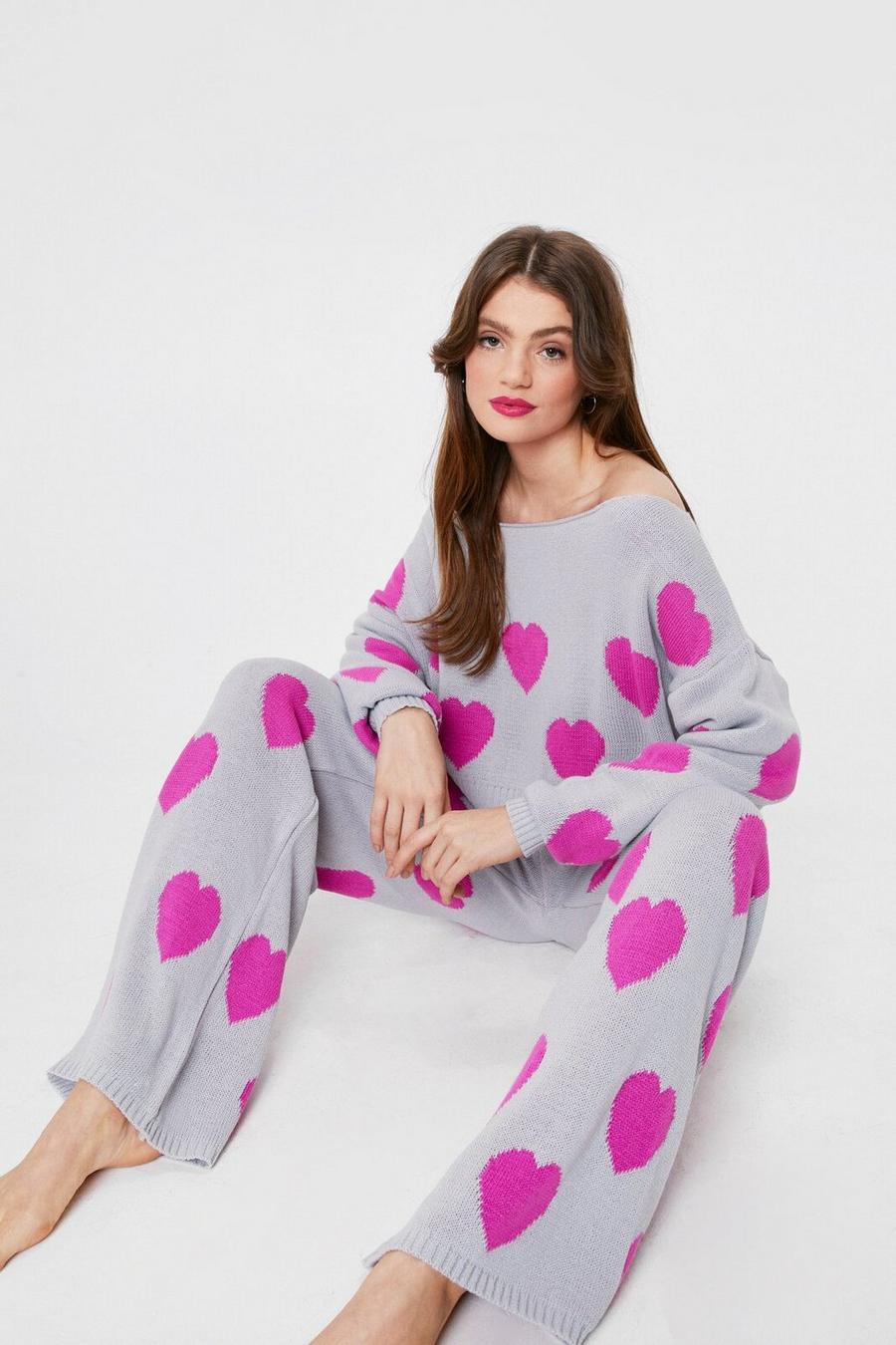 Knitted Heart Sweater and Pants Lounge Set
