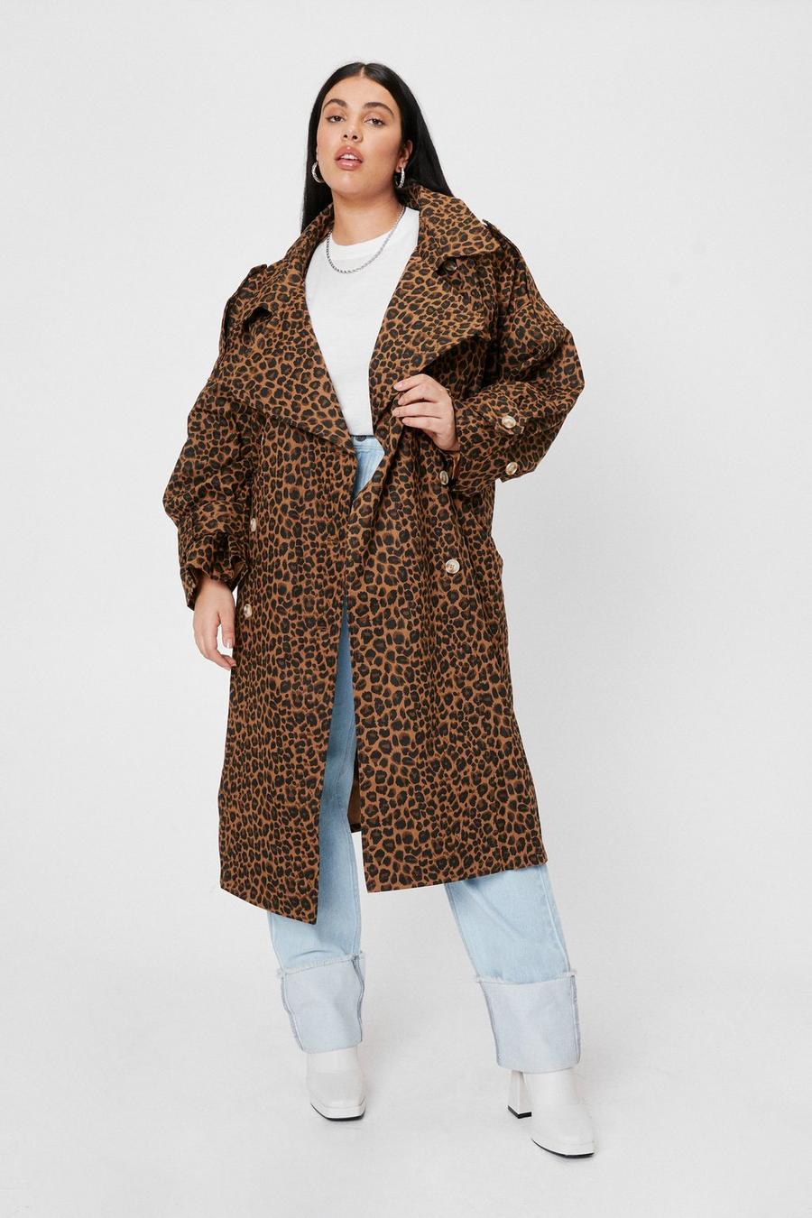 Plus Size Leopard Belted Trench Coat