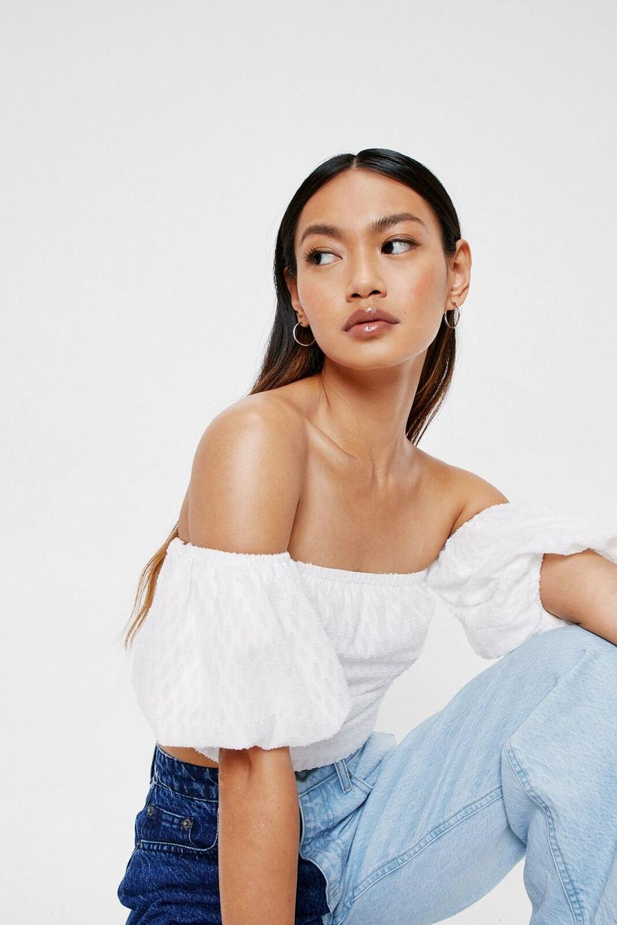 Petite Off the Shoulder Ruched Crop Top