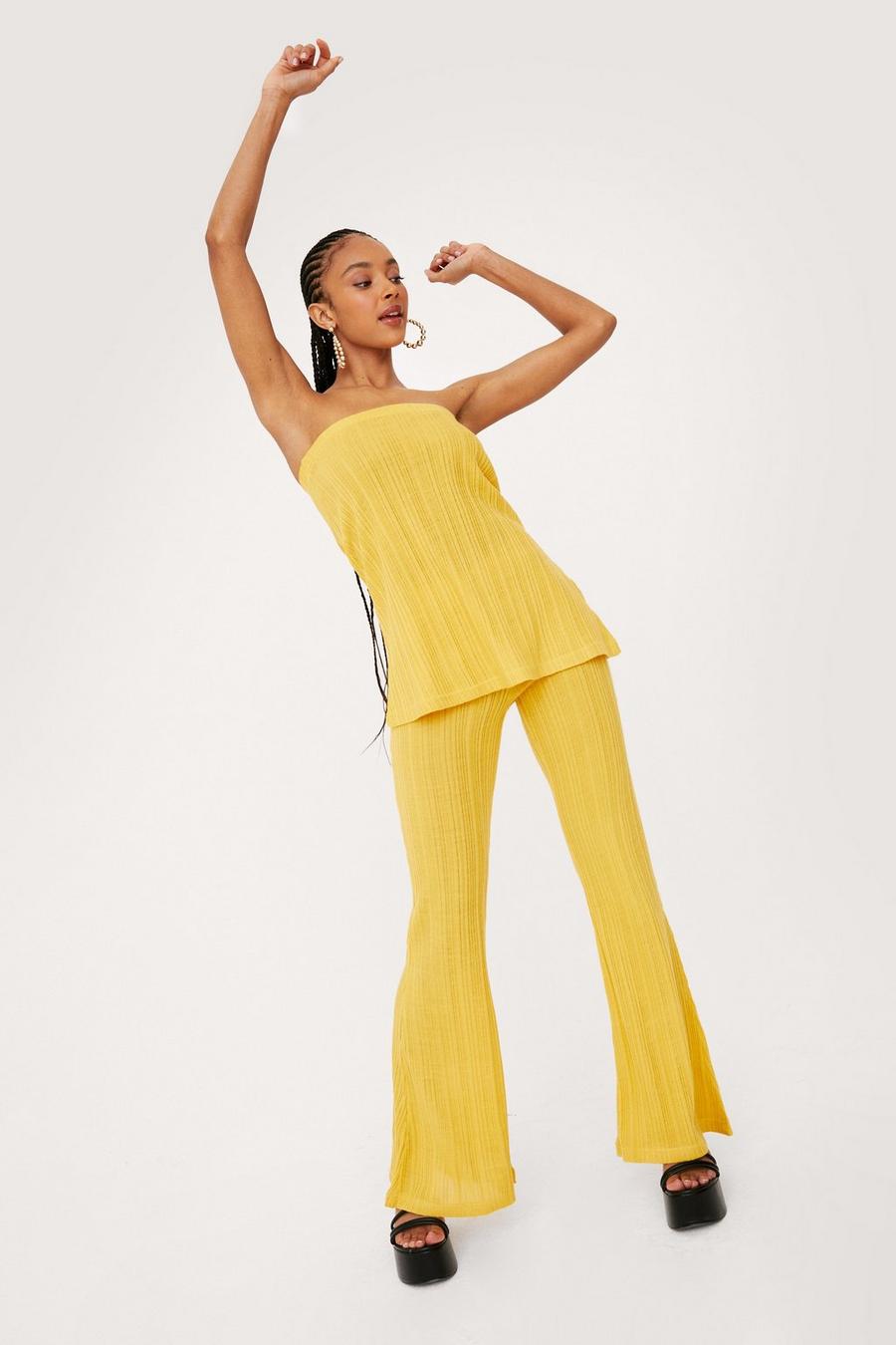 Ribbed Knit Top and Wide Leg Pants Set