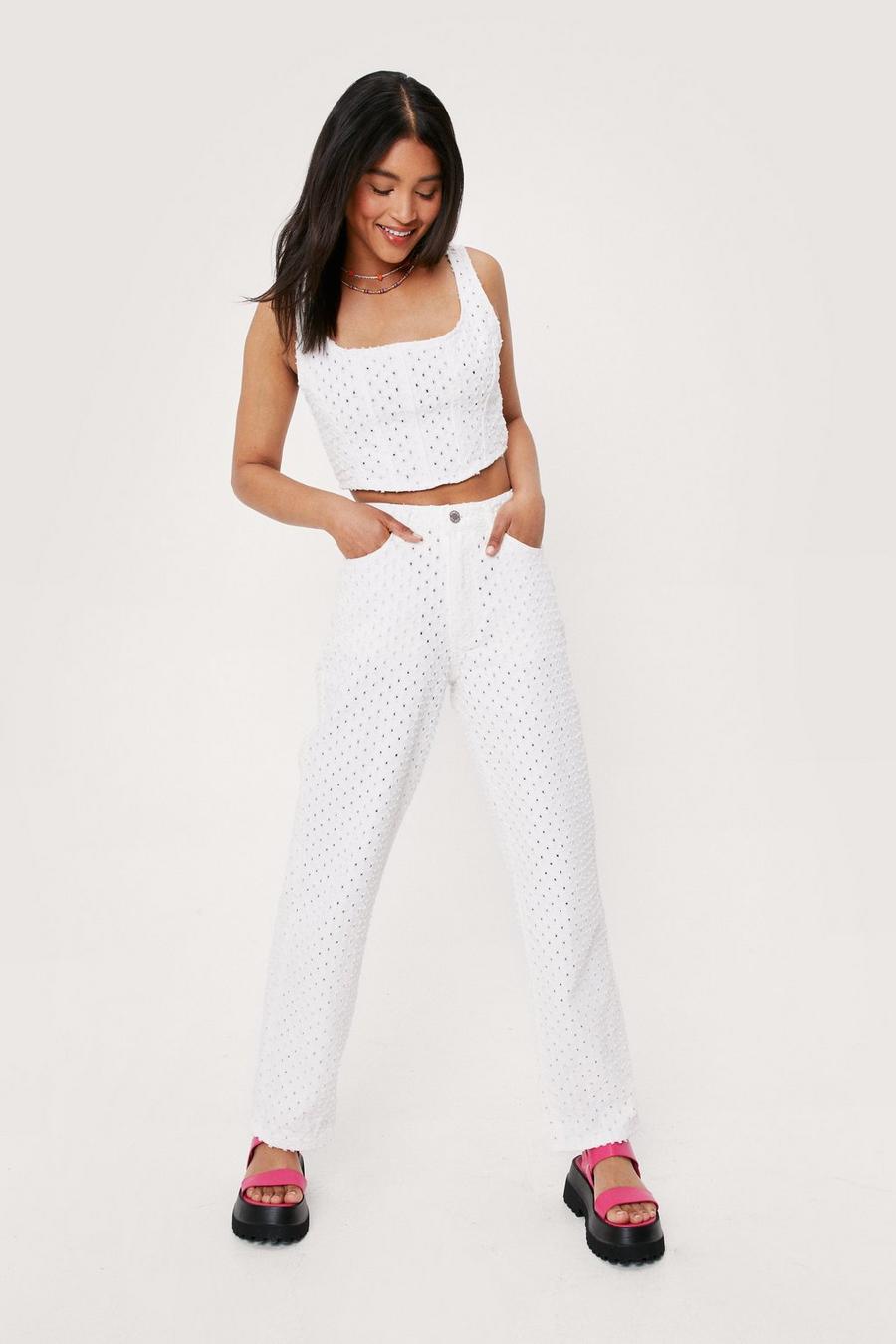 Perforated High Waisted Straight Leg Jeans