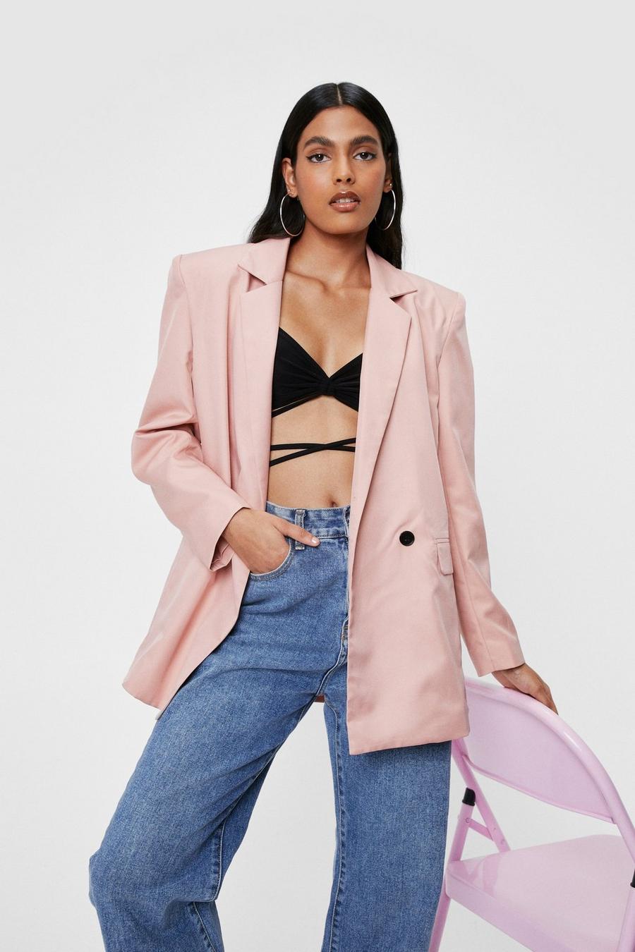 Shoulder Padded Boxy Double Breasted Blazer