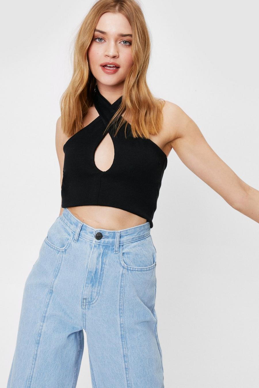 Halter Crossover Cut Out Crop Top