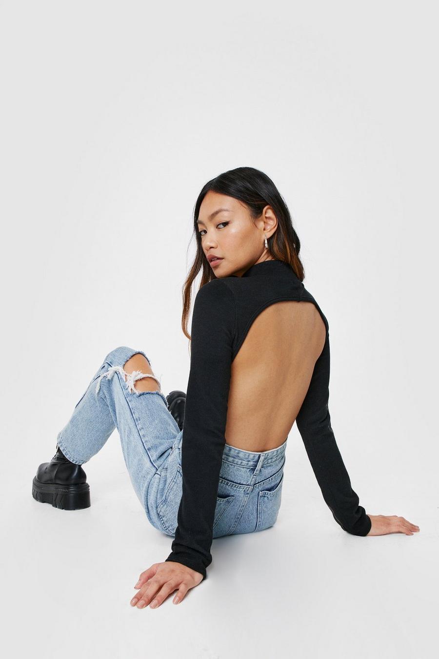 Recycled Petite Ribbed Backless Bodysuit
