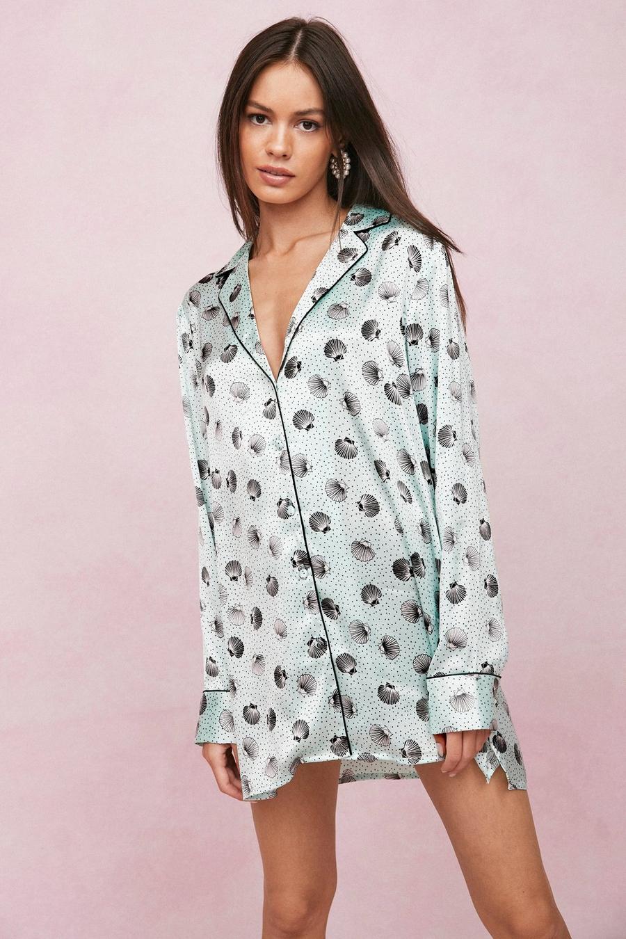 Satin Shell Print Pajama Night Dress