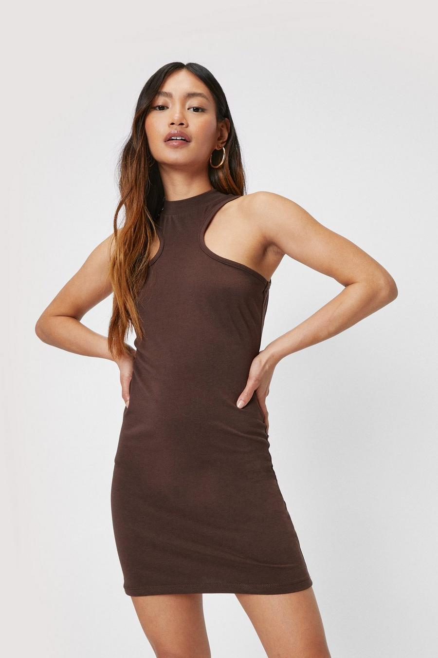 Petite Racer Ribbed Fitted Mini Dress