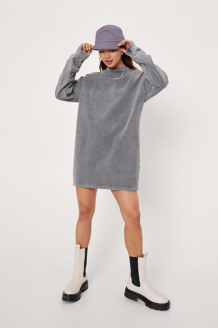 Petite Acid Wash Sweatshirt Mini Dress 