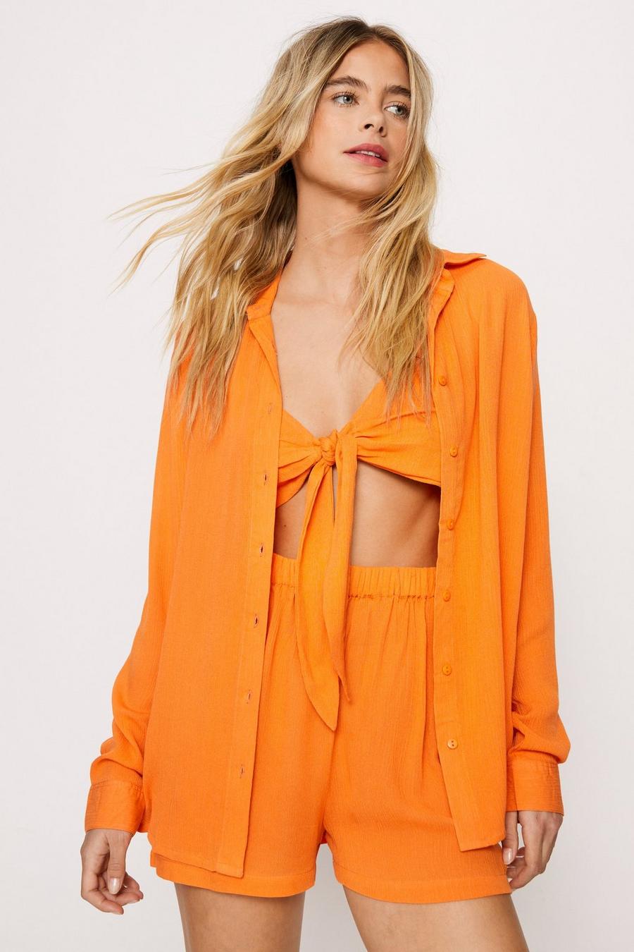 Bralette Shirt and Shorts 3pc Beach Cover Up Set