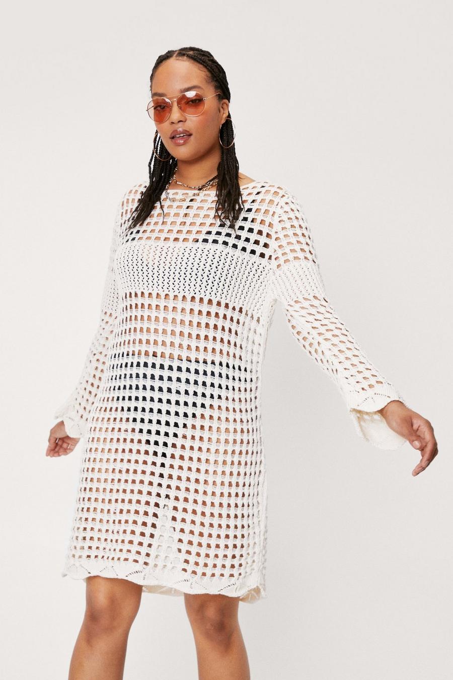 Plus Size Crochet Long Sleeve Mini Dress