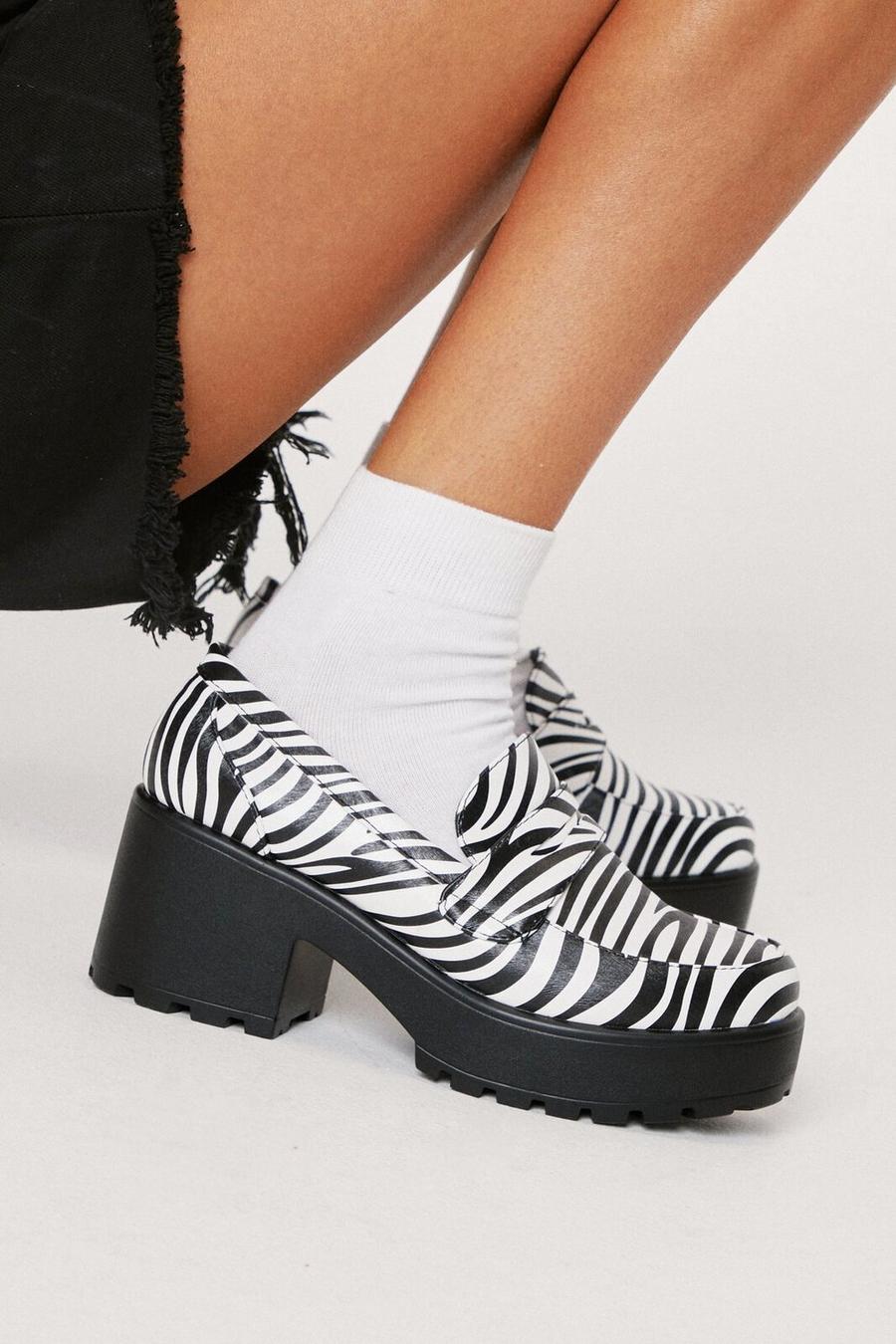 Faux Leather Zebra Print Chunky Loafers