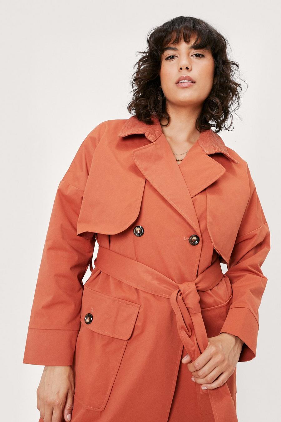 Maxi Corduroy Collar Belted Trench Coat