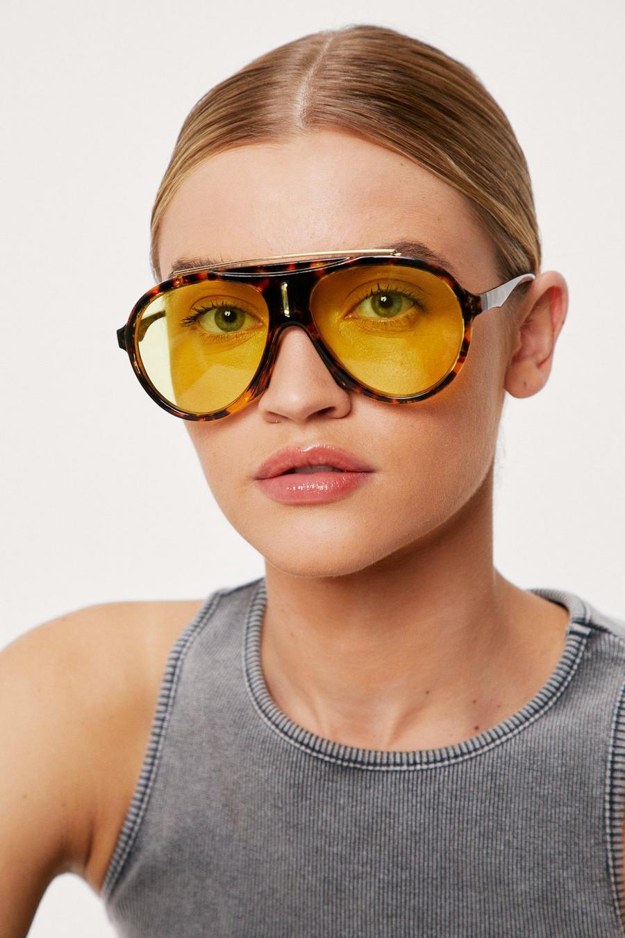Tinted Aviator Tortoiseshell Round Sunglasses