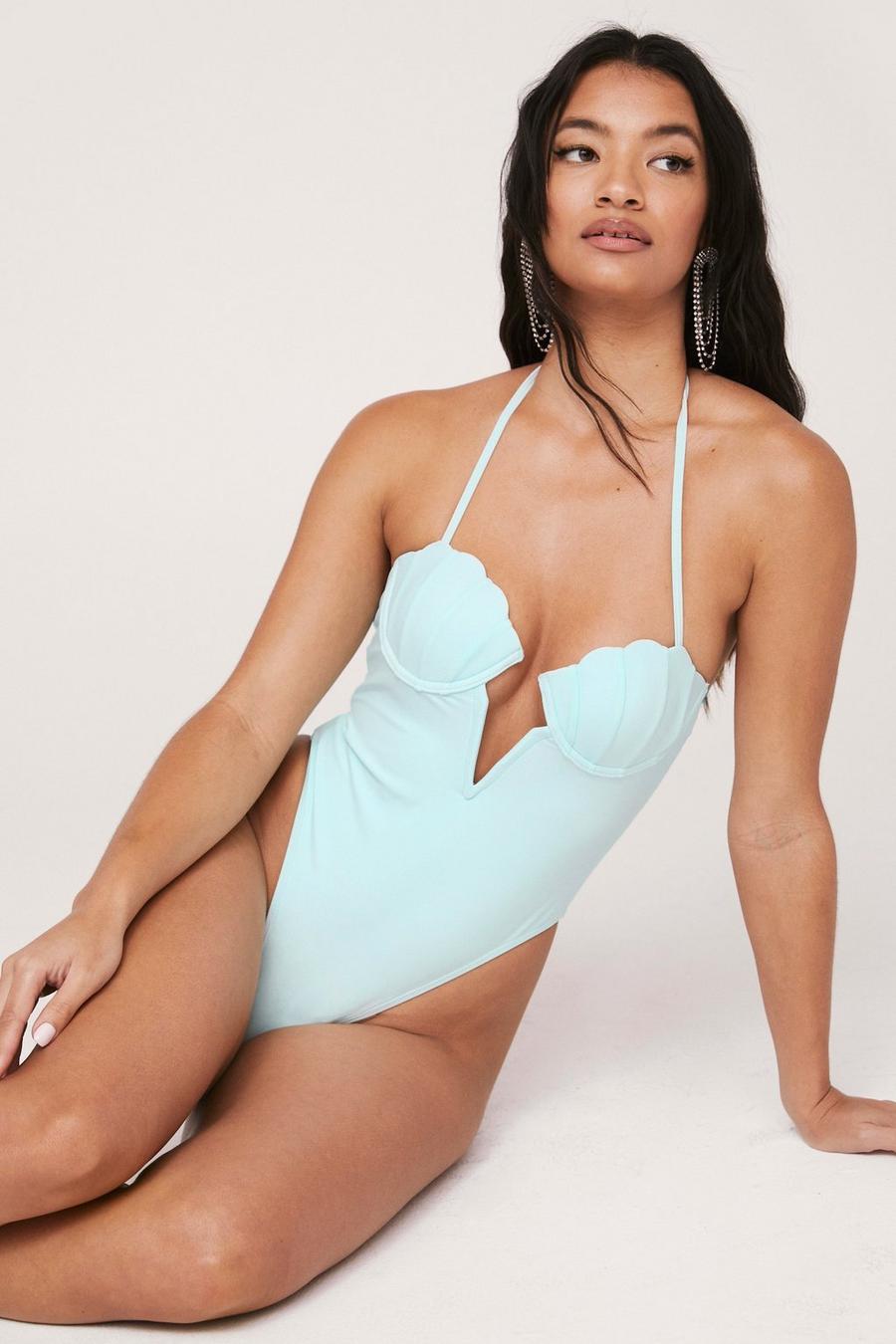 Shell Design Cupped Plunging Swimsuit