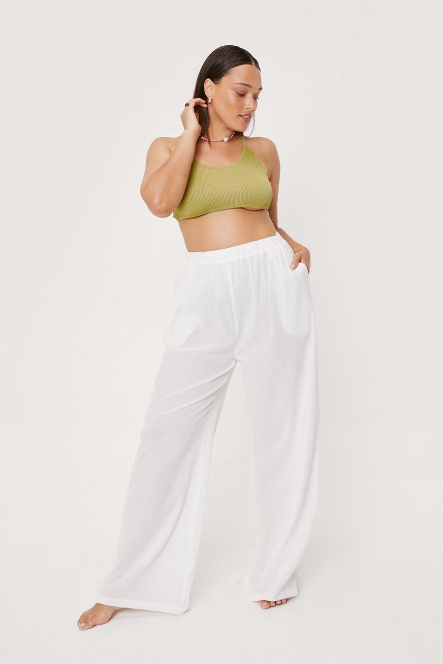 Plus Size Crinkle Wide Leg Cover Up Pants