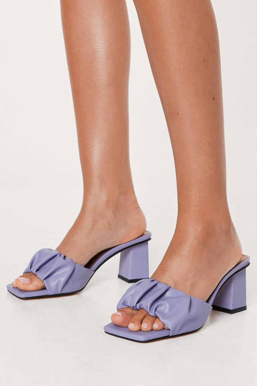 Faux Leather Square Toe Ruched Mules