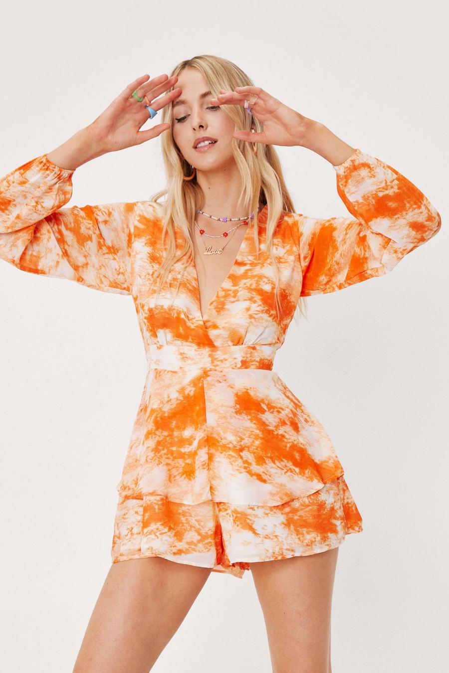 Tie Dye V Neck Relaxed Tiered Playsuit