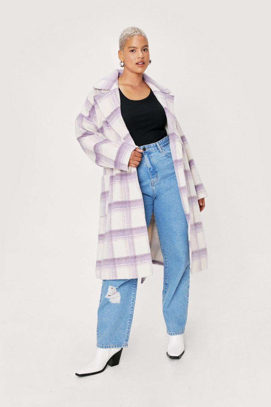 Plus Size Lilac Check Wool Look Coat