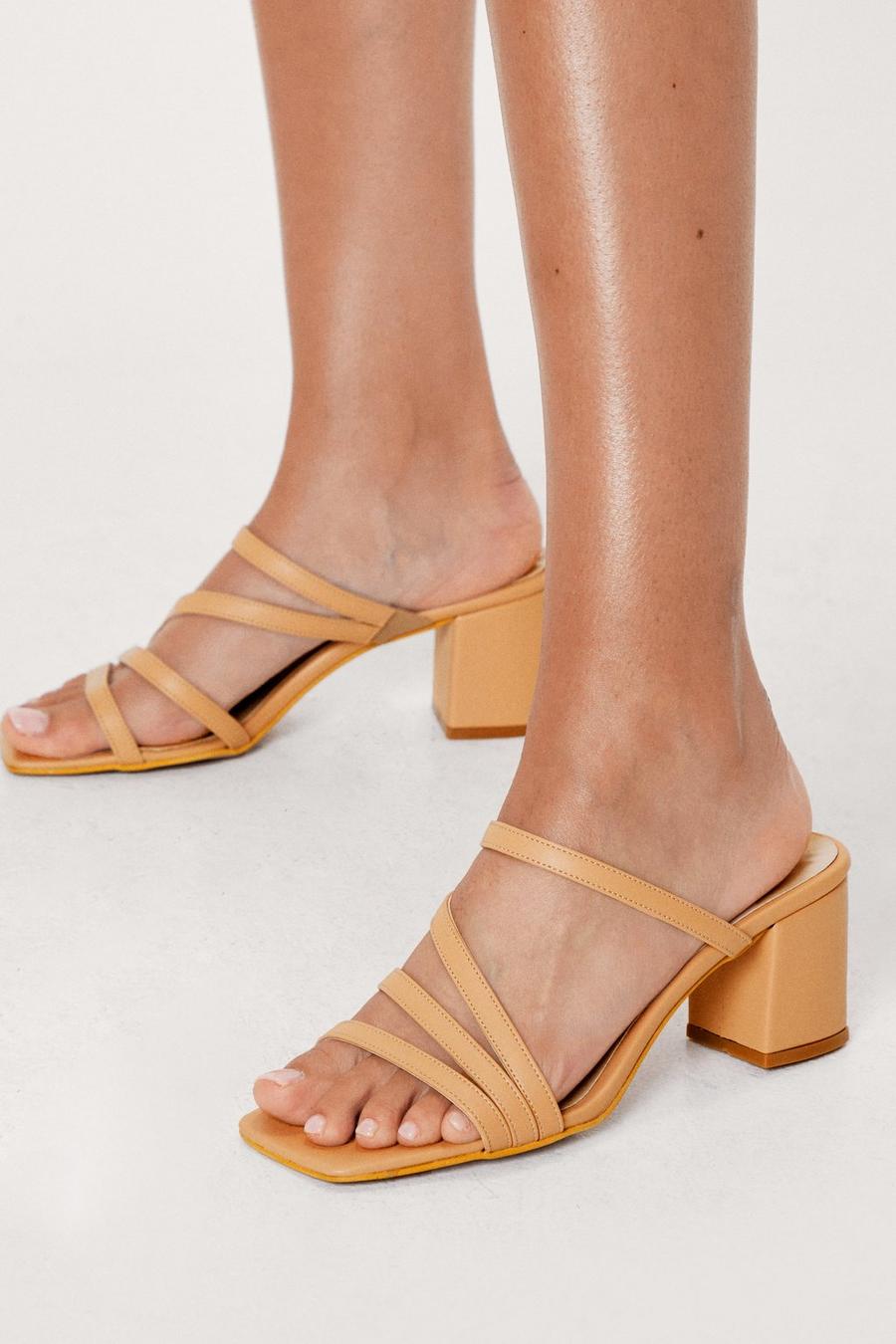 Faux Leather Strapped Heeled Mule Sandals