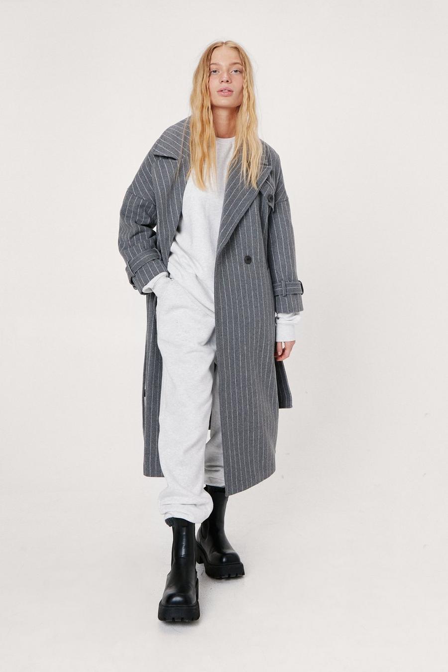 Petite Stripe Belted Wool Look Coat