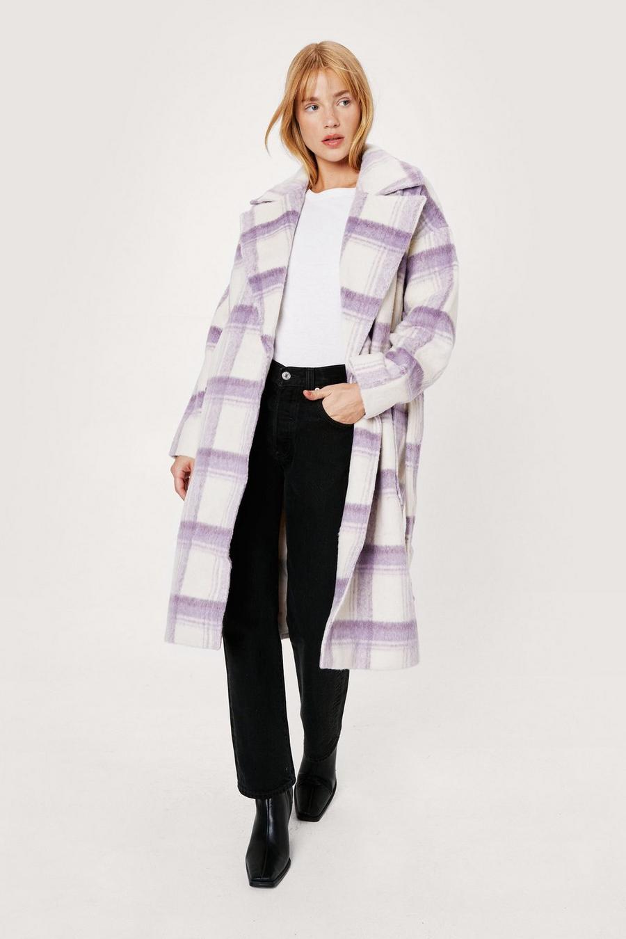 Petite Lilac Check Wool Look Coat
