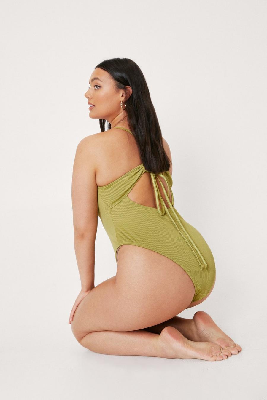 Plus Size Ribbed Tie Back Swimsuit
