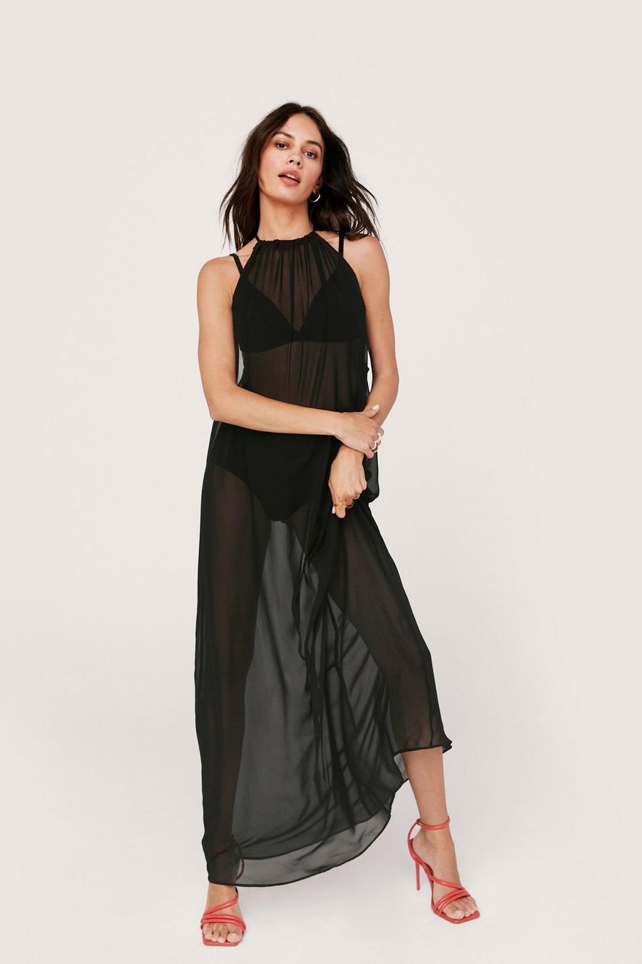 Chiffon Ruched Halter Maxi Beach Cover Up Dress