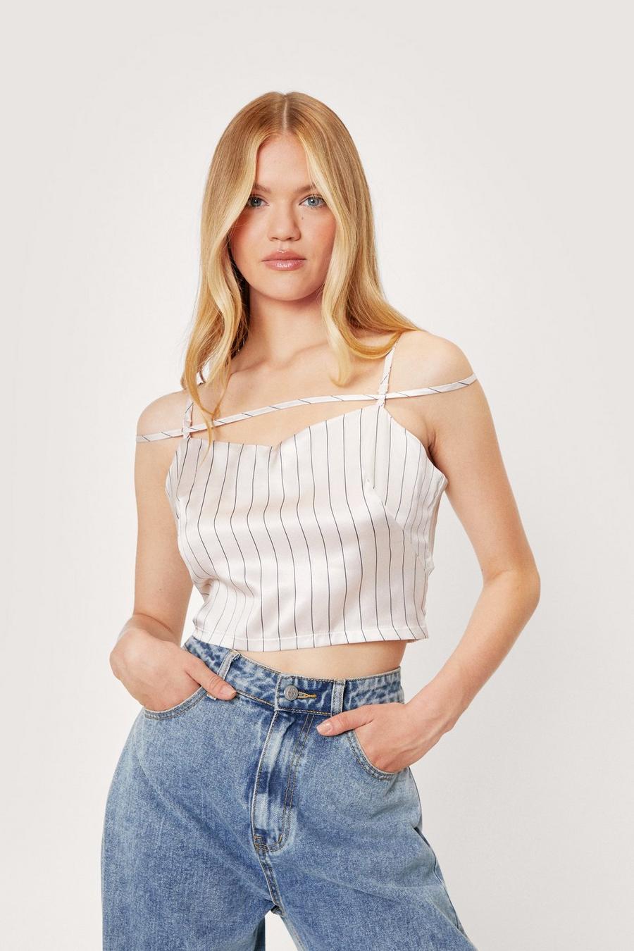 Striped Strappy Cropped Satin Cami Top