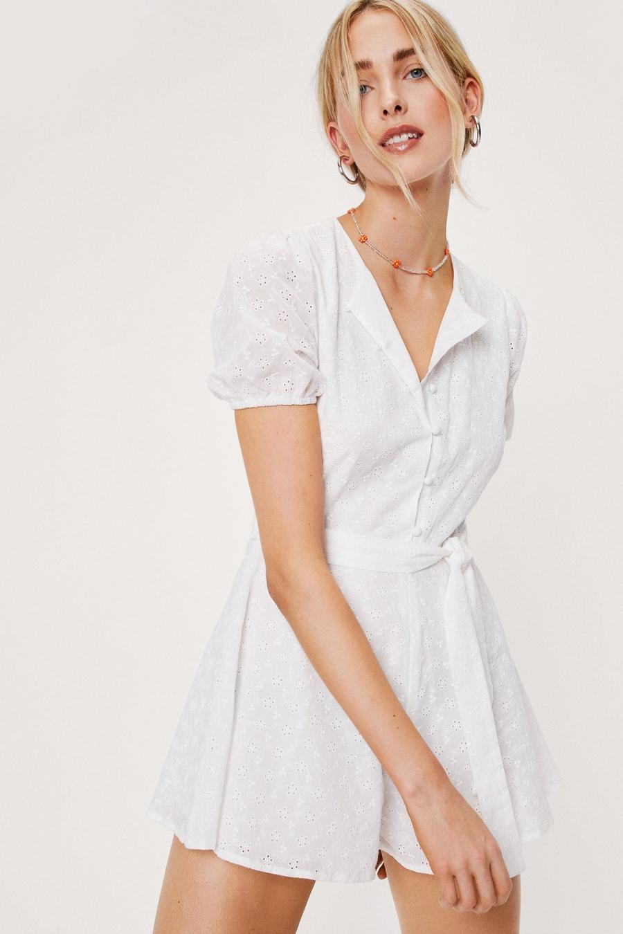Button Down Belted Textured Playsuit