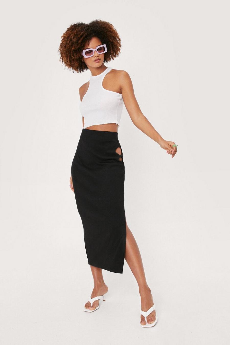 Cut Out Side Slit Midi Skirt