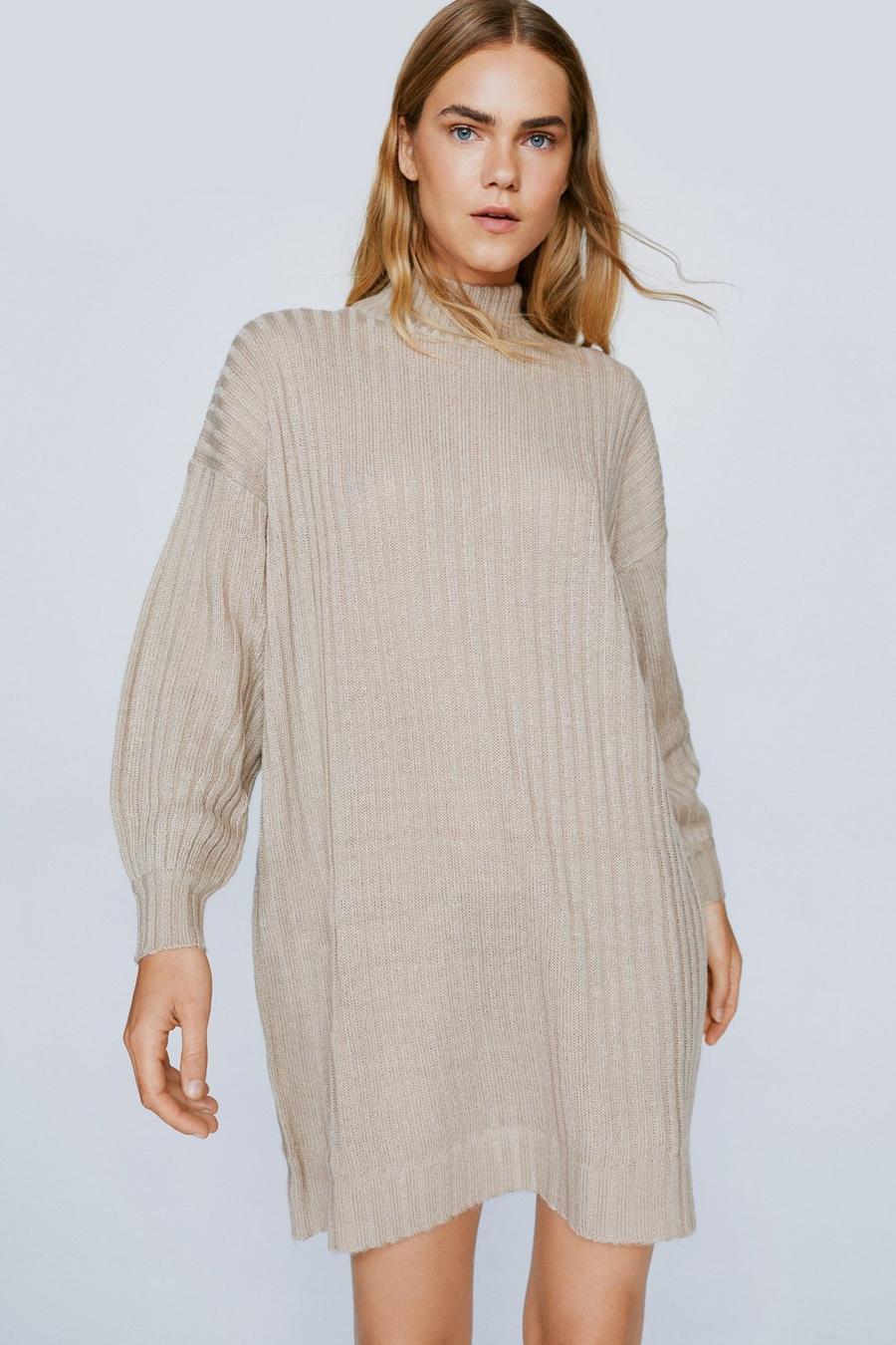 Wide Ribbed Soft Knit Mini Sweater Dress