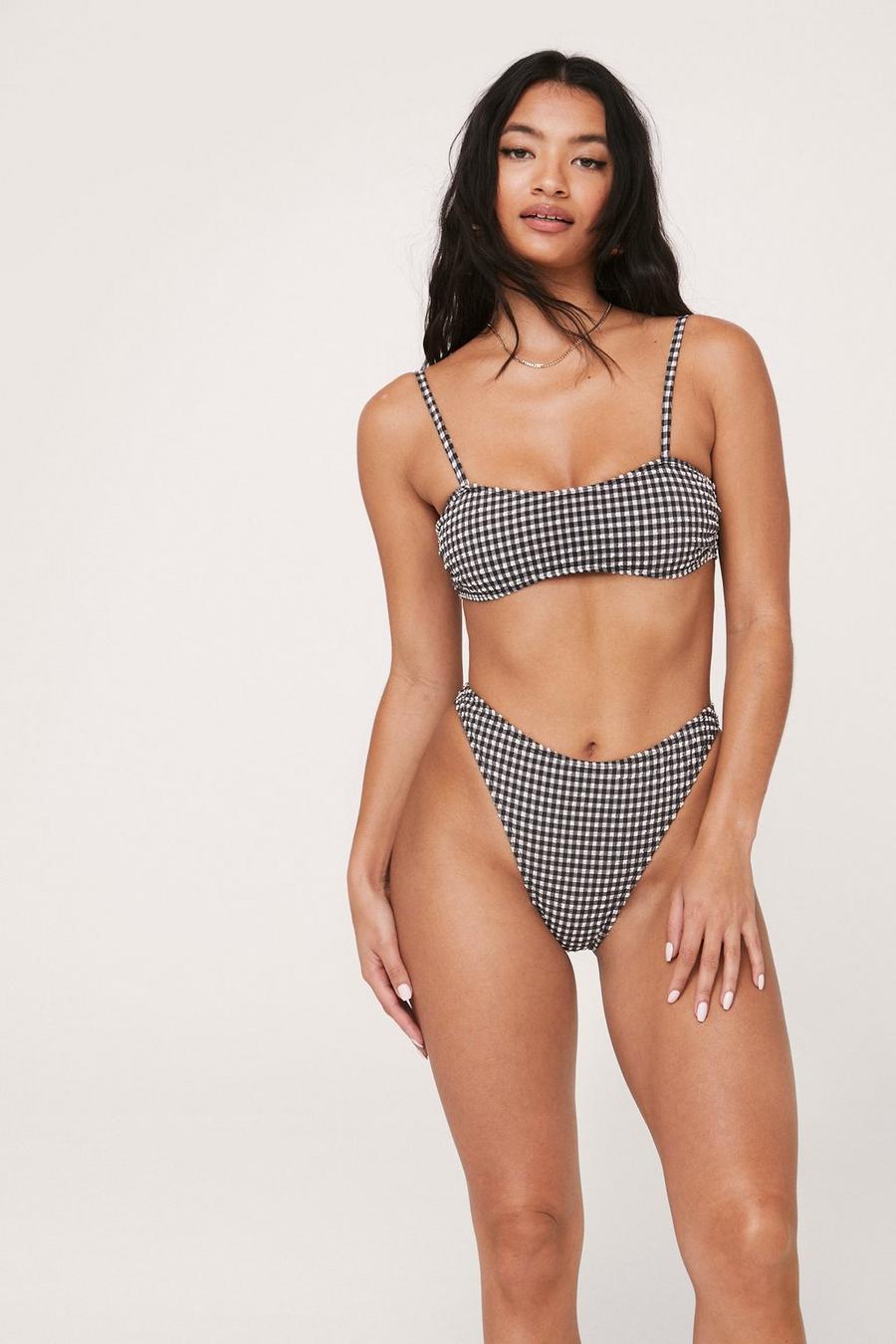 Textured Gingham Tie Back Crop Bikini Set