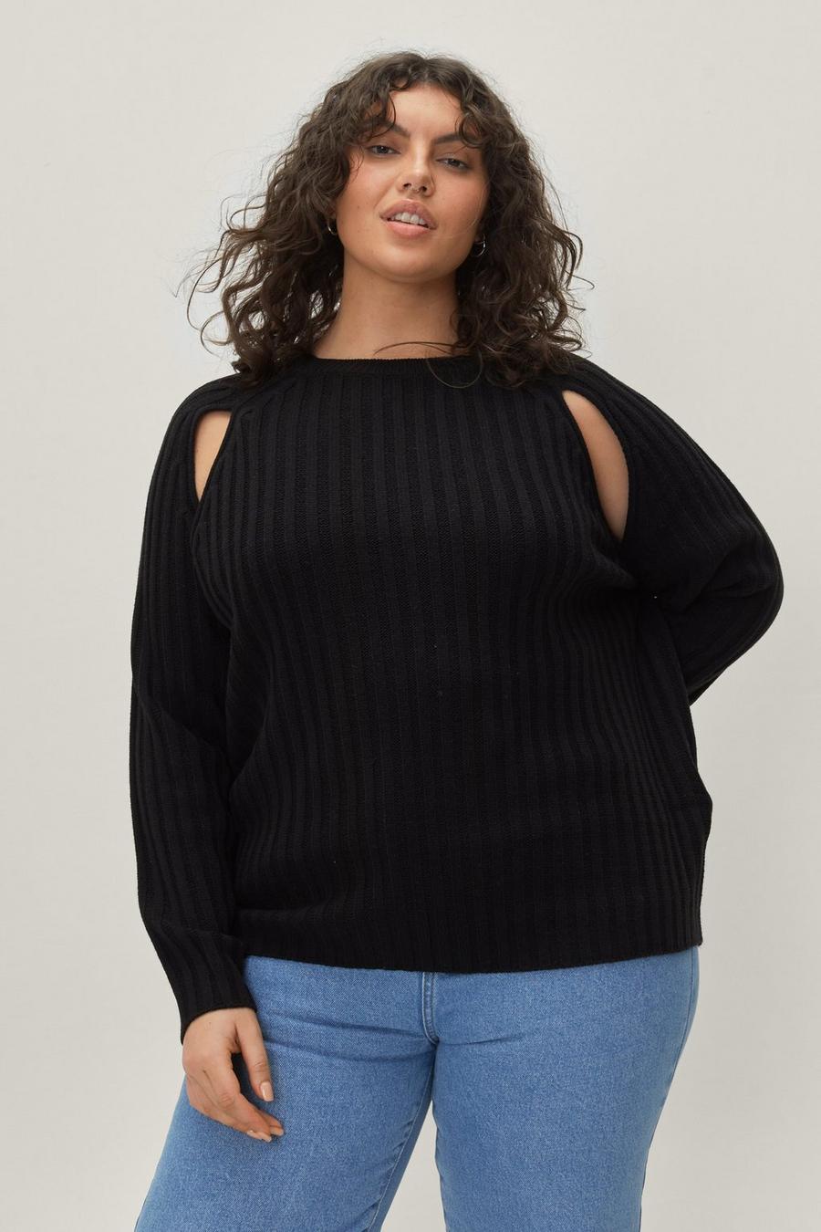 Plus Size Cut Out Ribbed Sweater