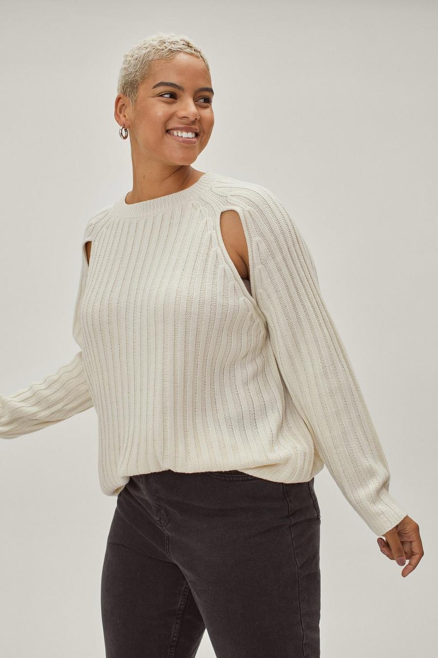 Plus Size Cut Out Knitted Rib Jumper