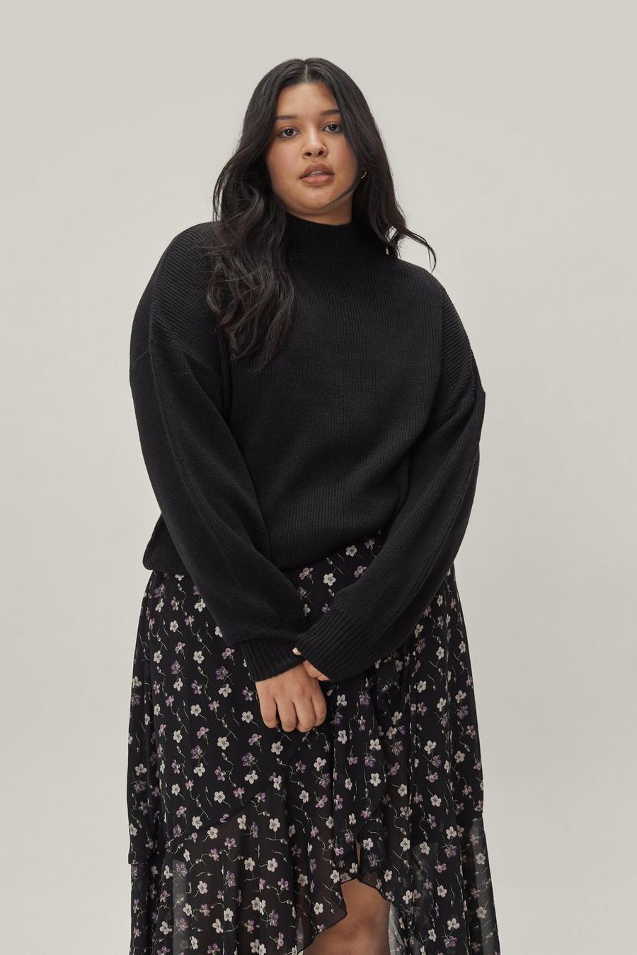 Plus Size High Neck Knitted Sweater