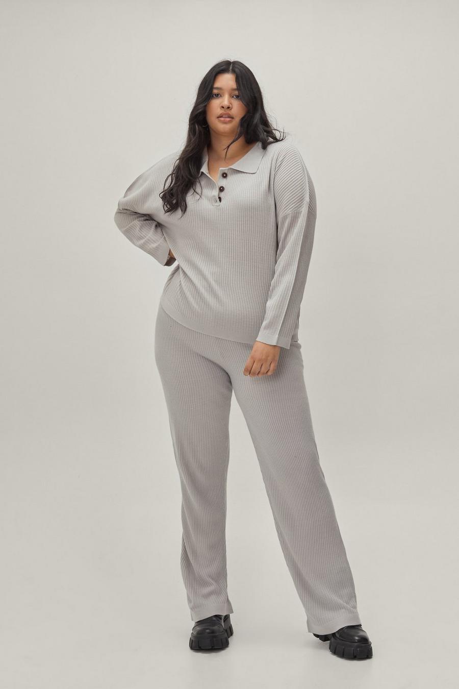 Plus Size Knitted Button Top & Trouser Set