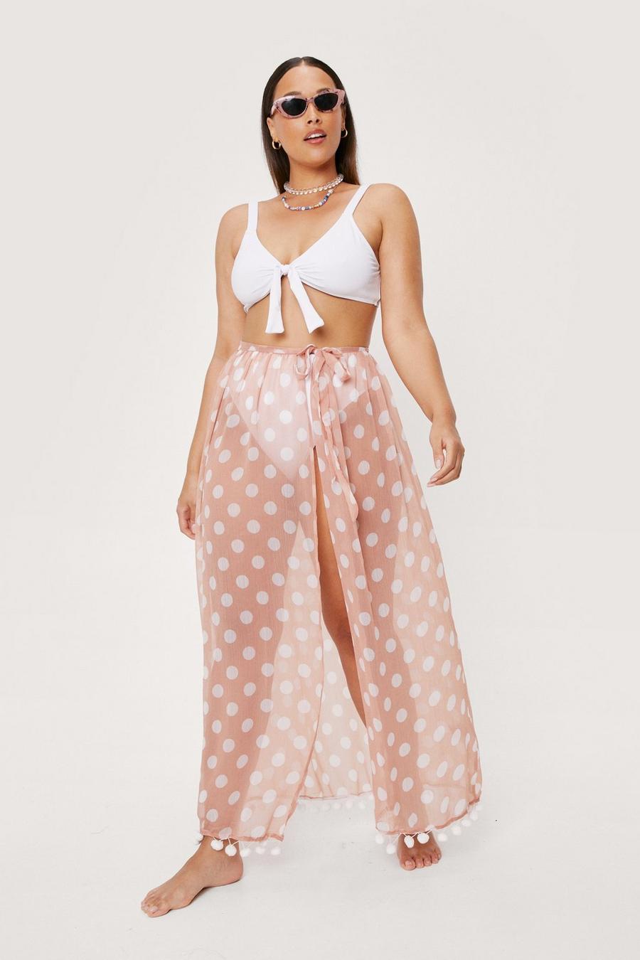 Plus Size Sheer Polka Dot Maxi Beach Skirt