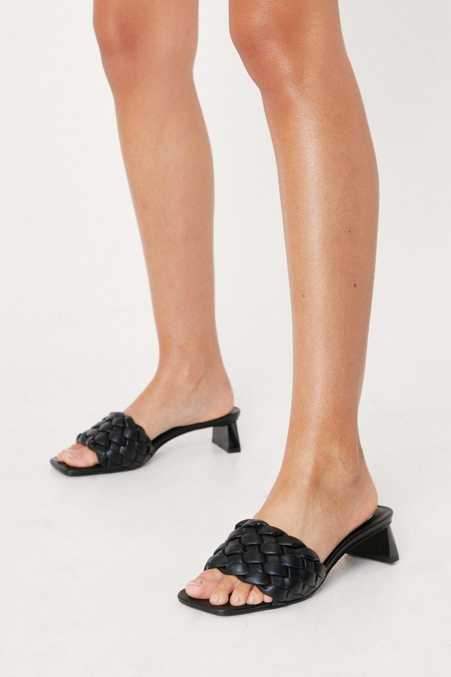 Faux Leather Woven Heeled Mules