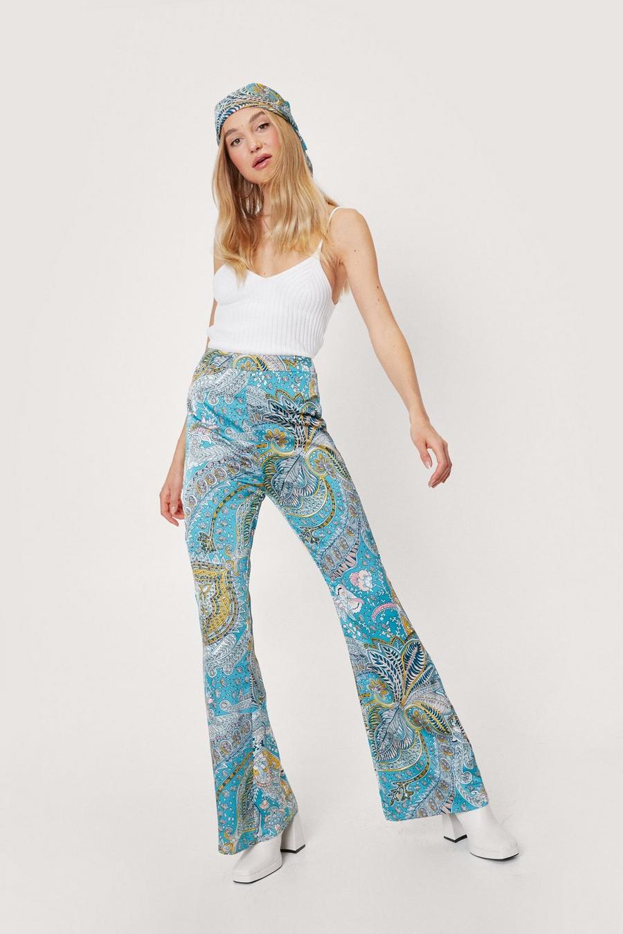 Paisley Print Satin Flared Trousers