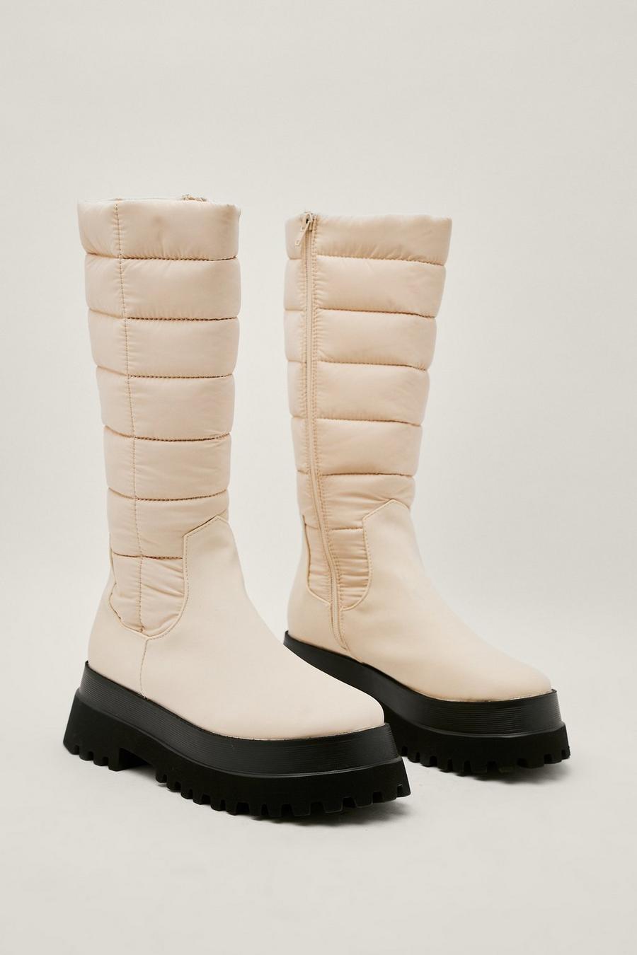 Padded Calf High Faux Leather Chunky Boots