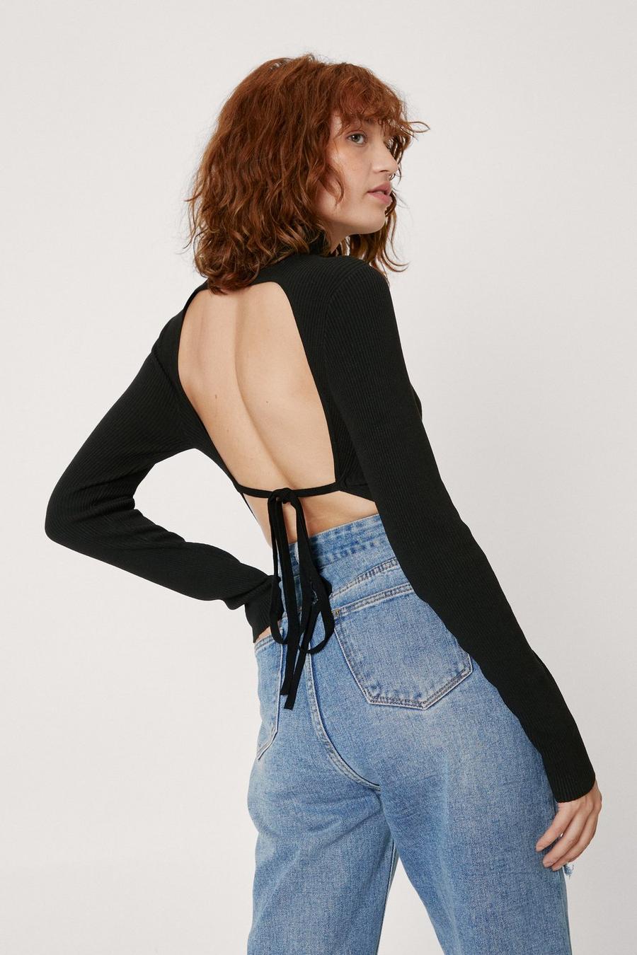 Ribbed Knit Backless Crop Top