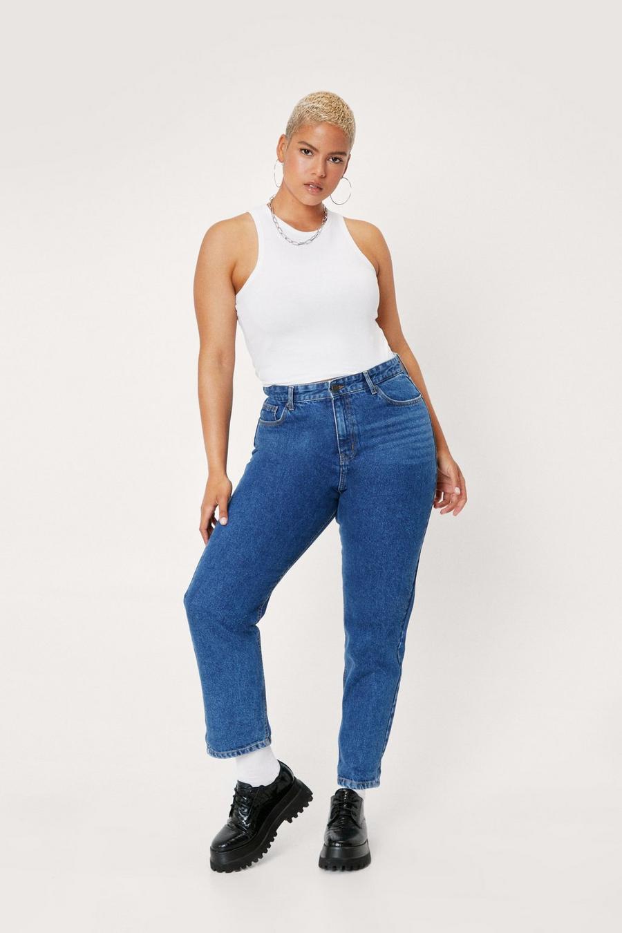 Plus Size Organic Denim Roll Hem Mom Jeans