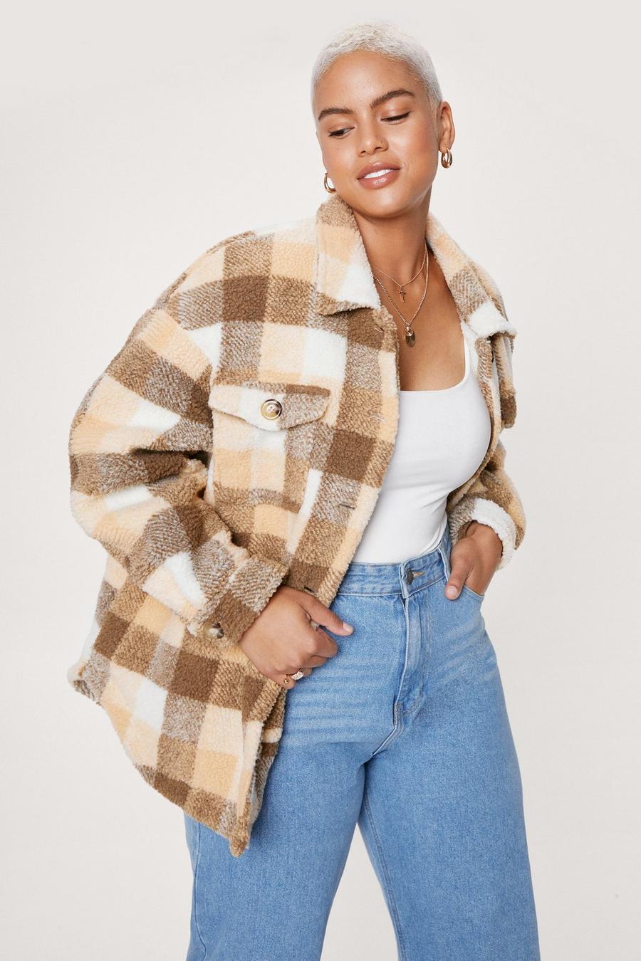 Plus Size Brown Check Shacket