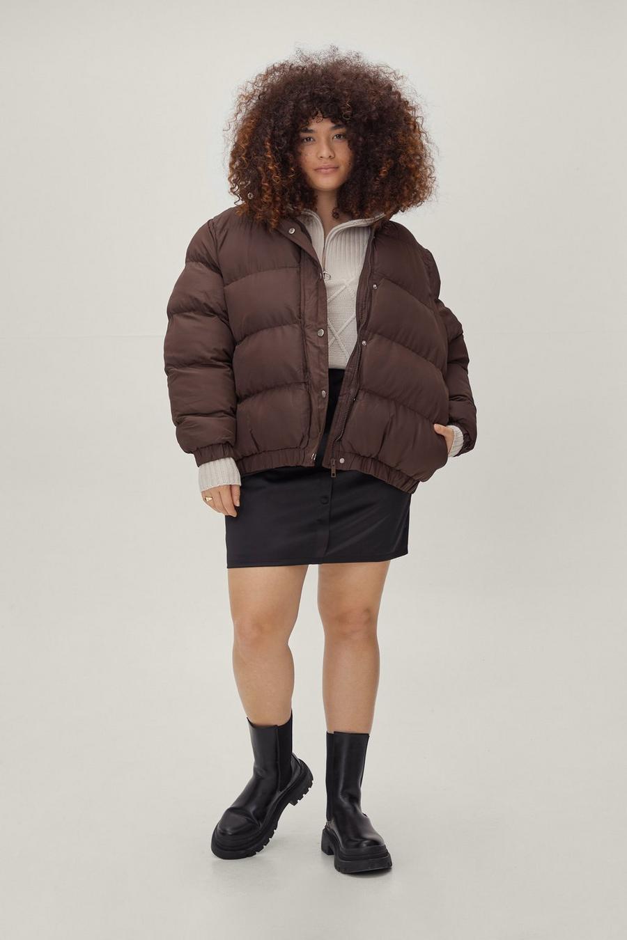 Plus Size Funnel Neck Puffer Jacket