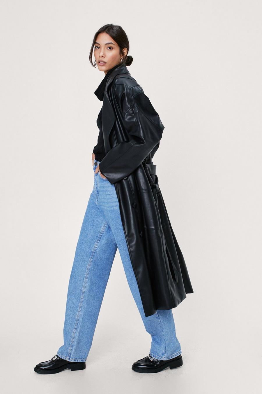 Power Shoulder Belted Faux Leather Mac
