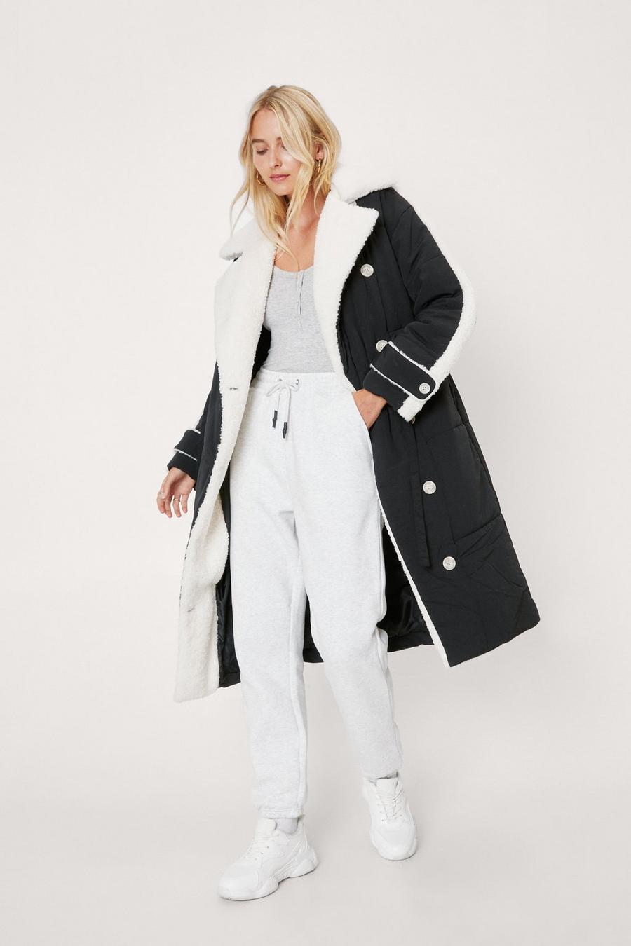 Borg Lined Longline Padded Belted Coat
