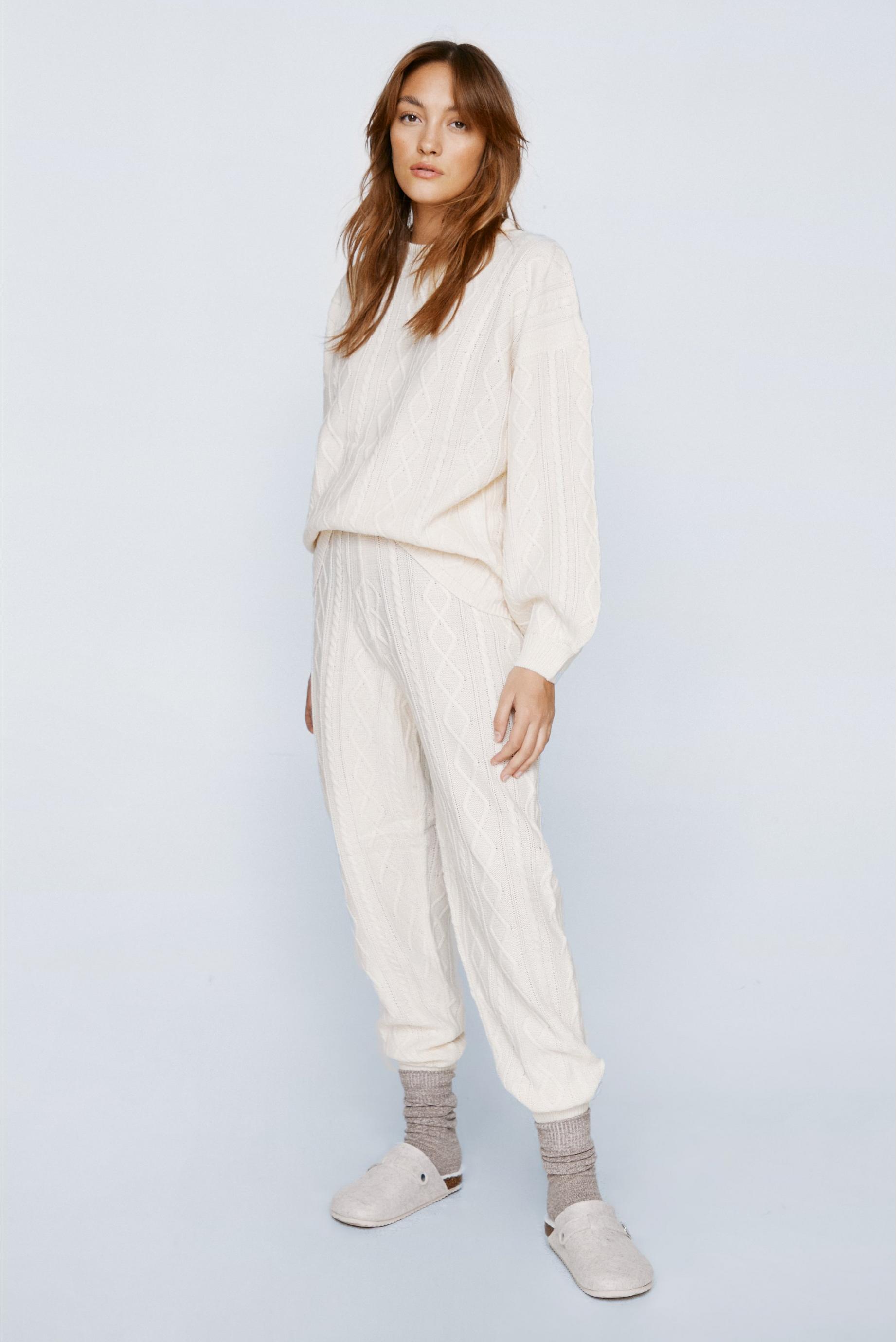 Cable Knit Sweater and Sweatpants Loungewear Set