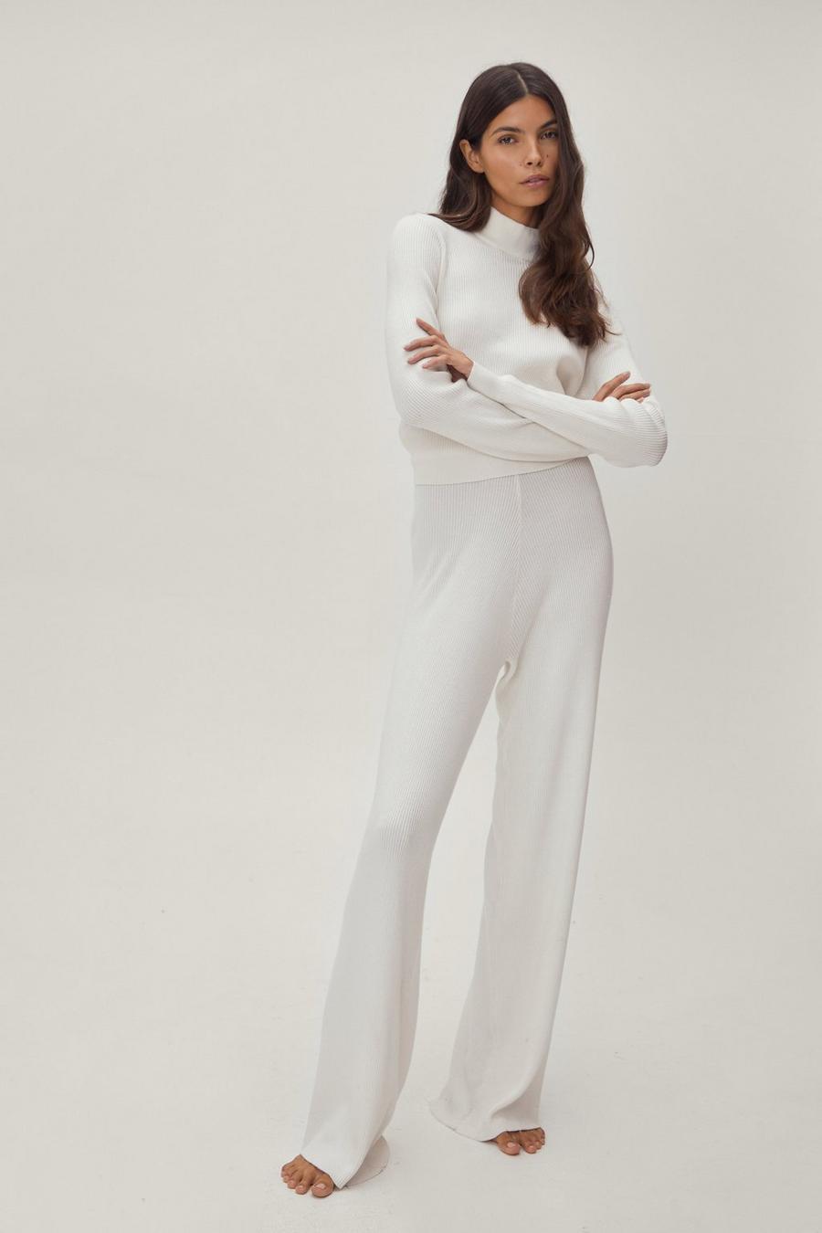 Recycled Ribbed Knit Wide Leg Trousers Lounge Set
